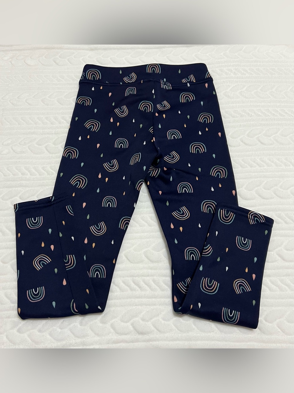💗 Lily & Dan - Kids Navy Rainbow Print Fleece Leggings - Picture 6 of 9